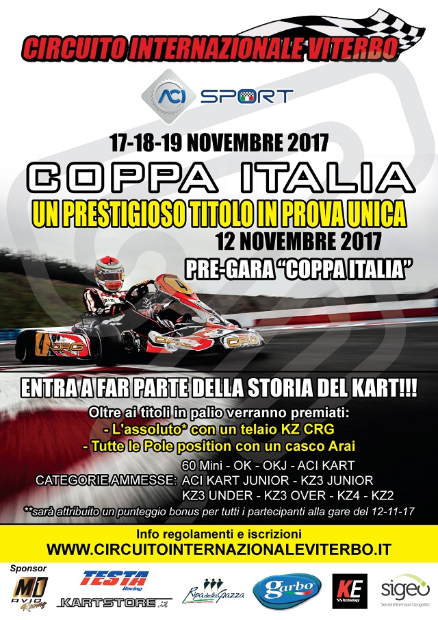 Oltre 160 iscritti a Viterbo per la Coppa Italia ACI Karting del 19 Novembre