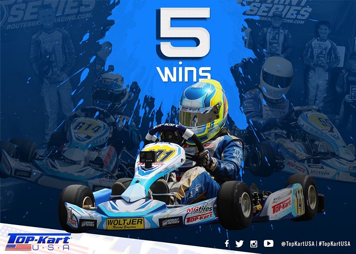 Six pole positions, five wins and 13 podiums for Top Kart USA at road America
