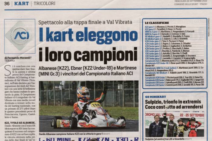 The Italian ACI Karting Championship in Val Vibrata on the Corriere dello Sport