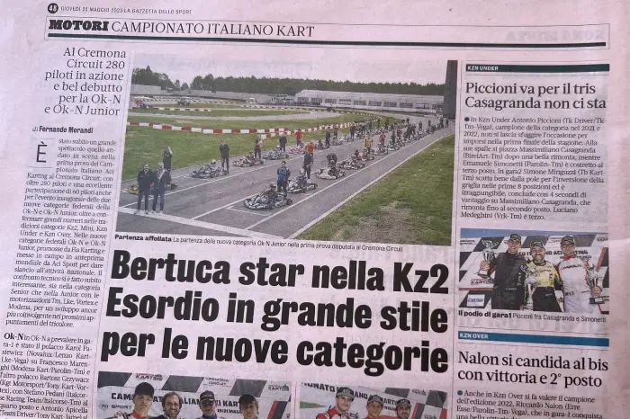 On La Gazzetta dello Sport the opening of the Italian ACI Karting Championship at the Cremona Circuit